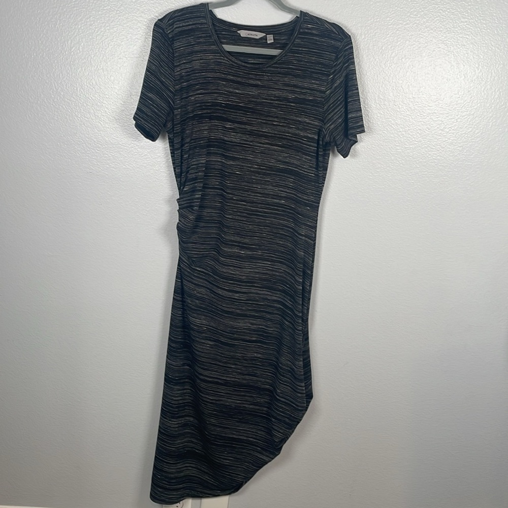 Athleta Downtown Asymmetrical space dye ruched midi length teeshirt dress large - Picture 2 of 10